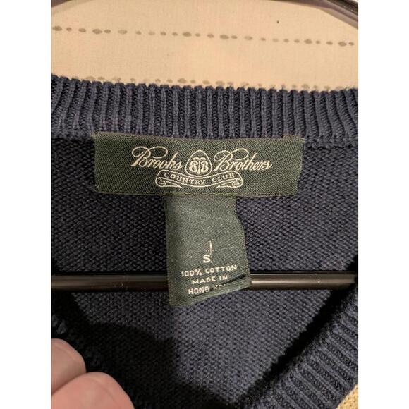 Brooks Brothers Country Club Men's Argyle V-Neck Sweater - Yellow & Navy - Picture 6 of 9